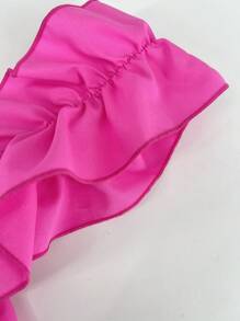 Flirla Hơn Một bờ vai Viền Ruffle Top Cây trồng - Màu Hồng Tươi - Xem 2