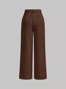 SHEIN MOD Solid Corduroy Straight Leg Brown Patch Pocket Pants - Rust Brown - View 2