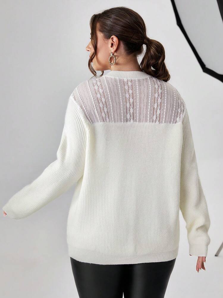 Plus Contrast Lace Drop Shoulder Sweater