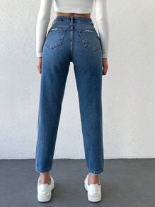 Cloudara Button Fly Mom Fit Jeans - Medium Wash - View 2