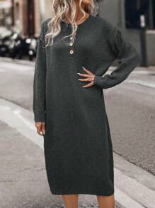 SHEIN LUNE 落肩袖毛衣洋裝 - 深灰色 - 查看 1