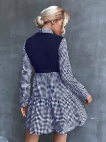 SHEIN LUNE Vestido 2 en 1 con estampado de guingán bajo con fruncido