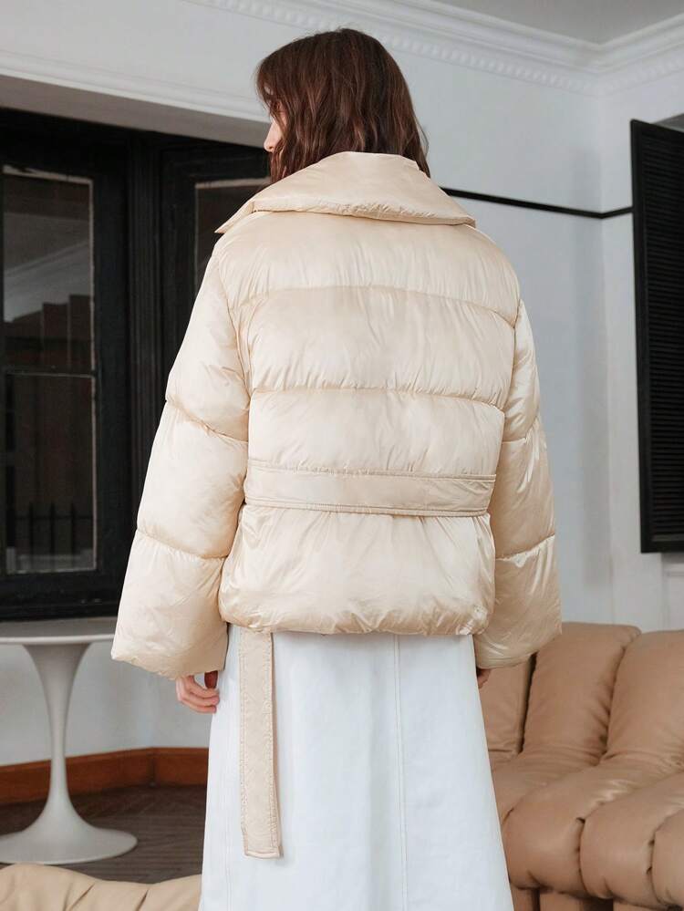 襟付きベルト付きパデッドコート