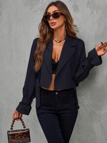 SHEIN Clasi 西裝領帶扣細節短款風衣外套 - 藏蓝色 - 查看 6