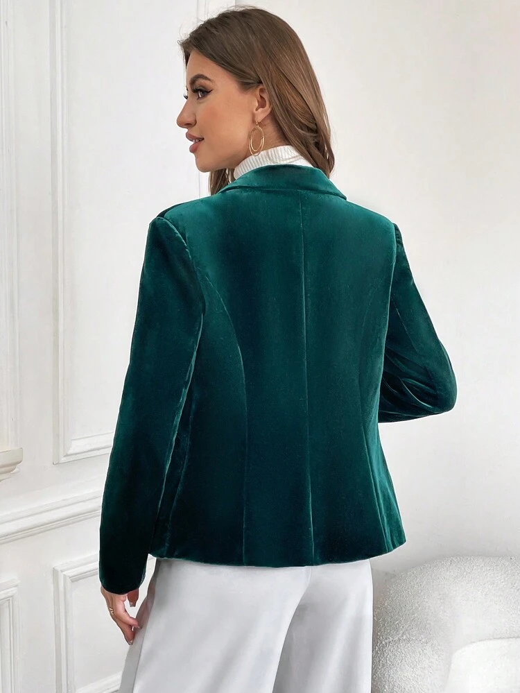 Contrast Trimmed Single Button Velvet Blazer