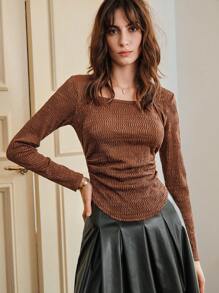 SHEIN Unity Solid Ruched Tee - Coffee Brown - View 4