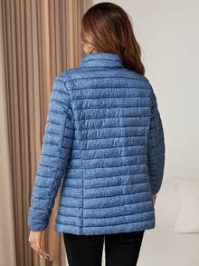 拉链斜口袋夹棉大衣 - 淺藍色 - 查看 2