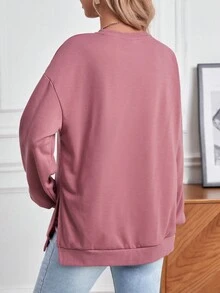 SHEIN Thai sản Đồ họa Chữ cái Thả vai Áo nỉ - Hồng - Xem 2