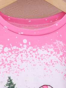 SHEIN Tween Girl Christmas Print Drop Shoulder Sweatshirt for Christmas - Pink - View 4