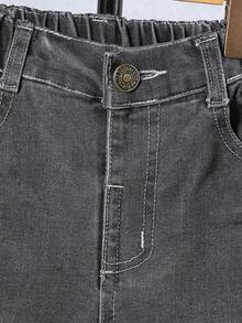 Young Boy Ripped Frayed Bleach Wash Jeans - Dark Grey - View 3