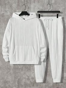 GENTILAND Nam Chất rắn Hoodie & Eo dây rút Quần thể thao - trắng - Xem 1