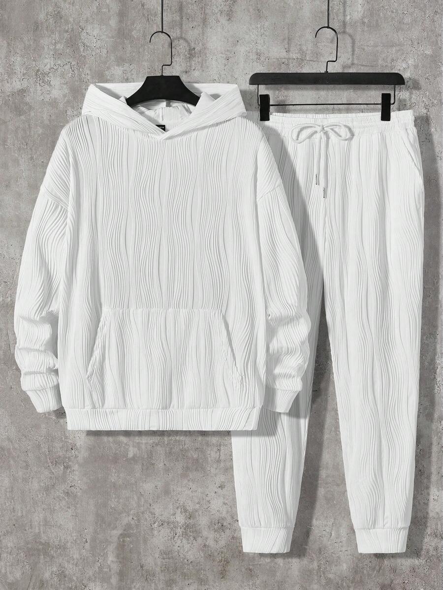 GENTILAND Nam Chất rắn Hoodie & Eo dây rút Quần thể thao - trắng - Xem 1