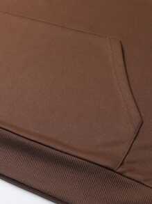 Men Geo Print Kangaroo Pocket Drawstring Hoodie - Coffee Brown - View 3