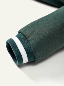 Baby Boy Letter Graphic Striped Trim Colorblock Varsity Jacket - Army Green - View 7