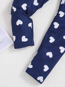 SHEIN Young Girl Rabbit & Heart Print Tee & Pants Snug Fit PJ Set - Royal Blue - View 8