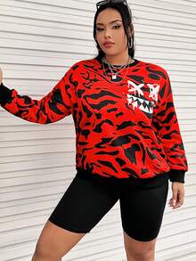 SHEIN EZwear 大碼卡通圖案落肩袖運動衫 - 彩色 - 查看 6