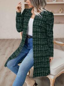 SHEIN Clasi 大尺碼方格印花泡泡袖夾克 - 墨綠色 - 查看 1
