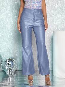 SHEIN BAE High Waist Flare Leg Pants - Purple - View 6