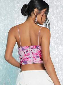 SHEIN BAE 滿版印花褶邊吊帶上衣 - 彩色 - 查看 2