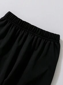 SHEIN Young Girl Letter Graphic Sweatshirt & Sweatpants - Black - View 4