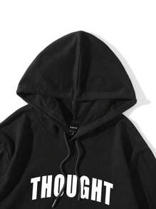 Manfinity EMRG Men's Plus Size Hoodie With Slogan Print - Black - View 3