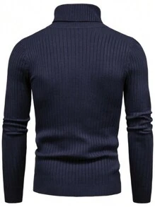 Men Turtleneck Cable Knit Sweater - Blue - View 2
