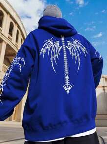 Manfinity EMRG Men Plus Wings Print Zip Up Thermal Lined Drawstring Hoodie - Blue - View 1