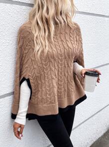 SHEIN LUNE Viền tương phản áo tay cánh Xoắn Dan Áo choàng Mưa - Màu Khaki - Xem 5