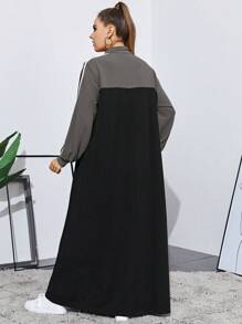 Mulvari Plus Colorblock Striped Side O-Ring Zip Half Placket Arabian Modest Long Sleeve Dress