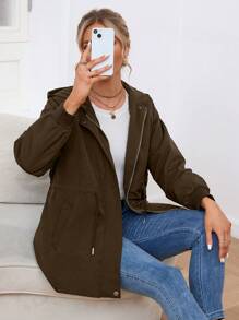 Aveloria Winter Clothes Casual Solid Color Drawstring Hooded Padded Padded Coat - Coffee Brown - View 7