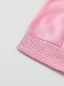 SHEIN EZwear Hoạt hình Bướm & Chữ cái Dây rút Lót nhiệt Hoodie - Hồng - Xem 4