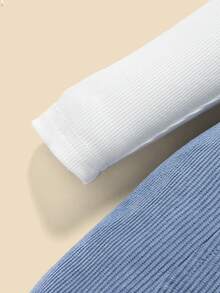 SHEIN Đứa bé gái Áo phông trơn & Đầm Tổng thể - Xanh và trắng - Xem 4