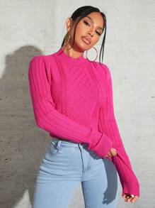 SHEIN SXY Cổ giả Xoắn Dan Áo len - Màu Hồng Tươi - Xem 1