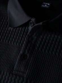 Manfinity Mode Men Solid Textured Polo Shirt, Fall, Long Sleeve Top - Black - View 5