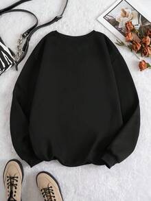 SHEIN EZwear Plus Letter Graphic Thermal Lined Sweatshirt - Black - View 2