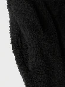 EURMUSE Men Letter Patched Kangaroo Pocket Teddy Hoodie & Pants - Navy Blue - View 8