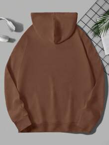 SHEIN Cottnline Men Kangaroo Pocket Drawstring Hoodie - Brown - View 2
