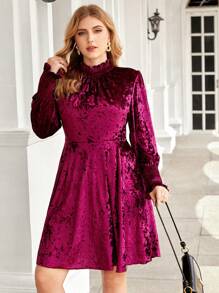 Flirla Hơn Cổ giả Tay áo lồng đèn Nhung Đầm - Màu tím - Xem 3