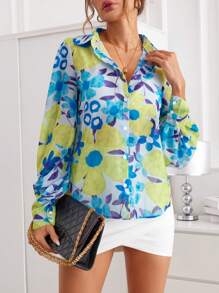 SHEIN Clasi 滿版印花前紐扣襯衫 - 彩色 - 查看 2