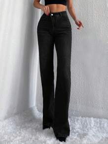 Cottnline Jeans de pierna recta de talle alto - Negro - View 3