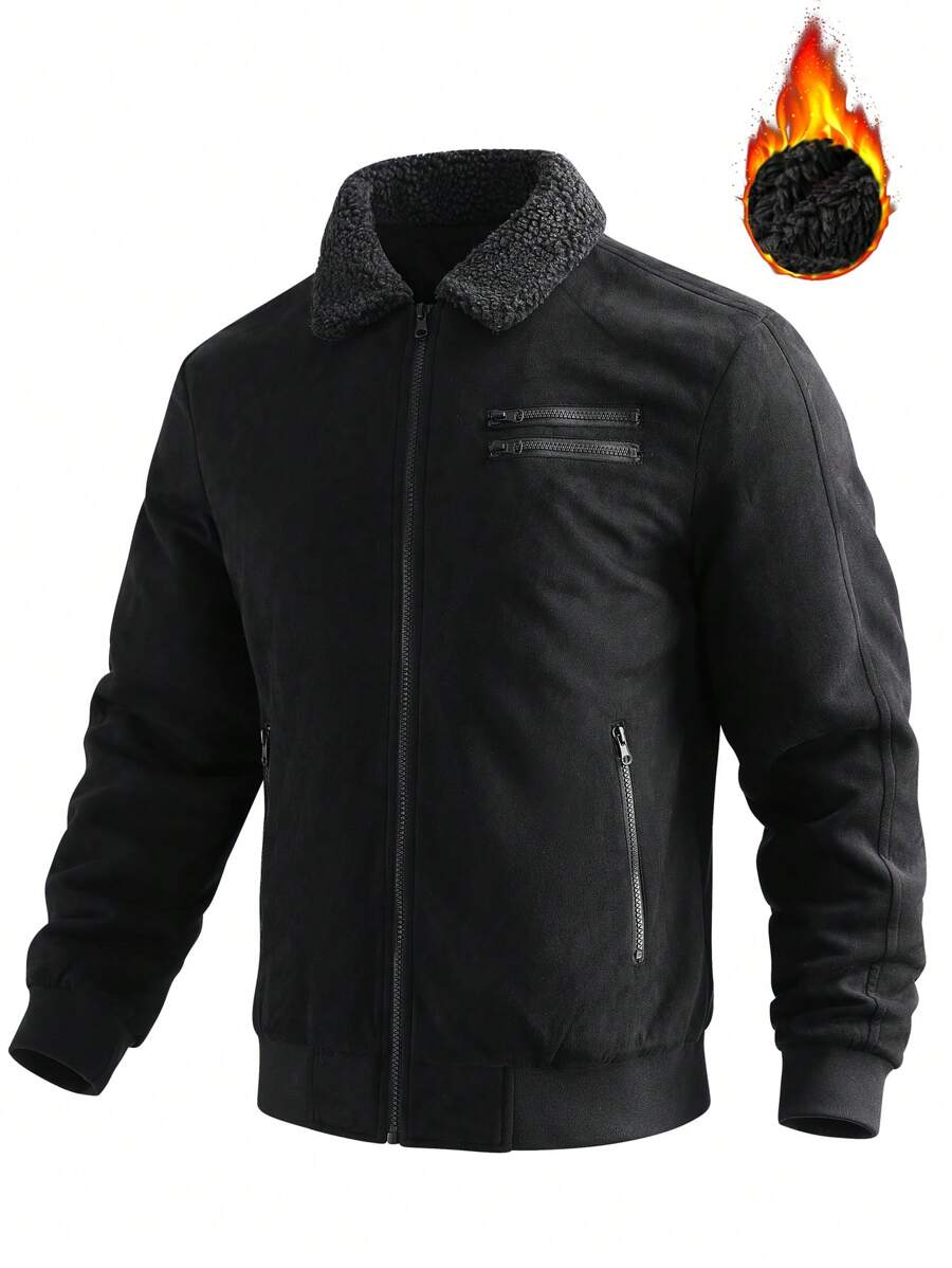 Manfinity Homme Men Borg Collar Zip Up Jacket - Black - View 1