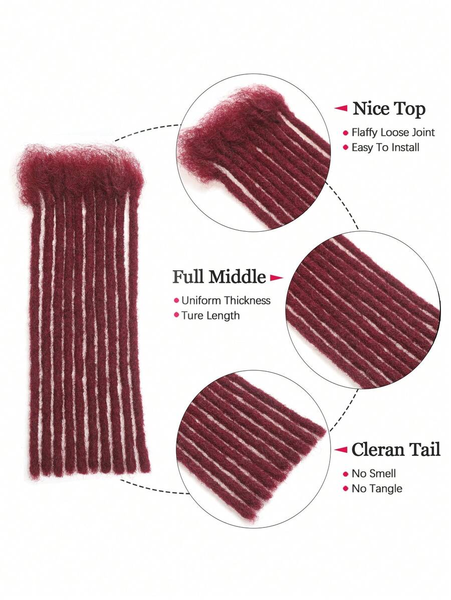 0.6cm Thickness 4-12 Inch Options 10 Strands 100% Human Hair Dreadlock ...