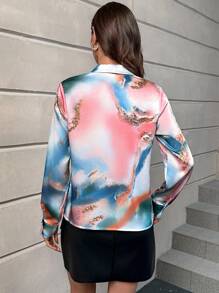 SHEIN Privé Tie Dye V Neck Blouse