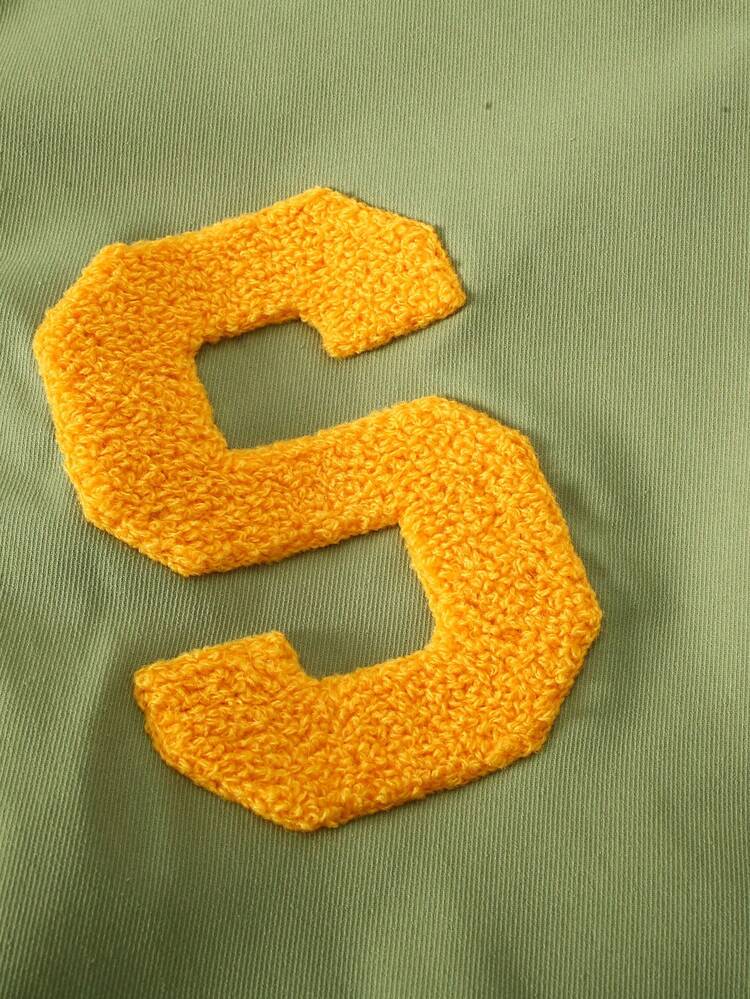 Men Letter Flocking Patched Detail Striped Trim Colorblock Bomber Jacket Without Hoodie