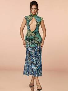 全印花開叉高衩裙 - 彩色 - 查看 4