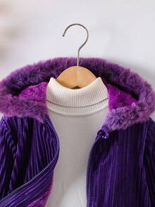 SHEIN Cô Gái Trẻ Trang trí Fuzzy áo có mũ Vải to sợi Áo khoác Không có áo len - Màu tím - Xem 3