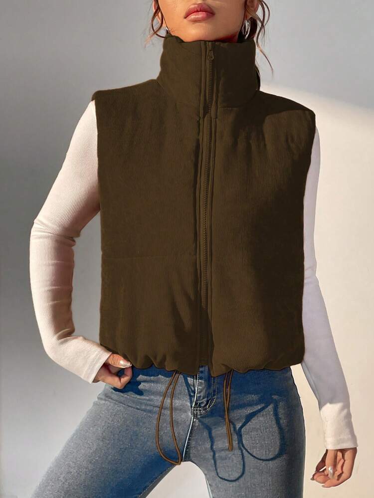 Solid Zip Up Sleeveless Vest Padded Coat