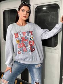 Flirla Talla grande Sudadera con estampado de slogan de hombros caídos