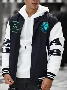 Manfinity LEGND Loose Fit Men's Slogan Graphic Two Tone Varsity Jacket Without Hood - Multicolor - View 5