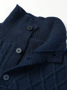 Manfinity Homme Hombres Jersey tejido de cable botón cuarto - azul real - Ver 4